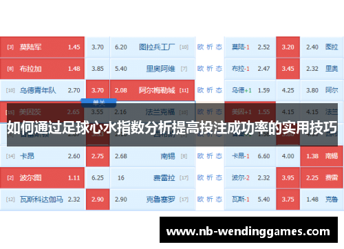 如何通过足球心水指数分析提高投注成功率的实用技巧