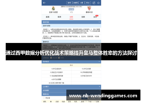 通过西甲数据分析优化战术策略提升皇马整体胜率的方法探讨 通过西甲数据分析优化战术策略提升皇马整体胜率的方法探讨